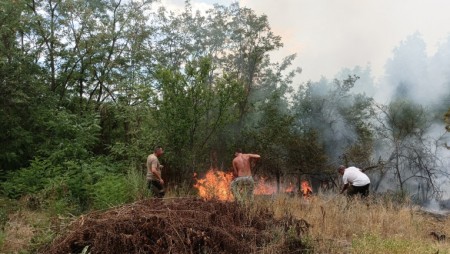 В гасенето на пожара в землището на варненското село Здравец се включиха и военни