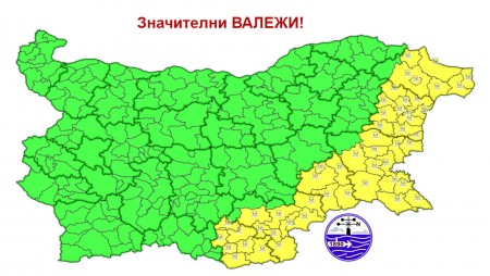 За утре за Варнeнско отново е в сила жълт код