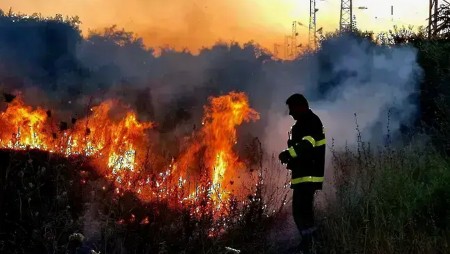 Край село Тополи пламнаха треви
