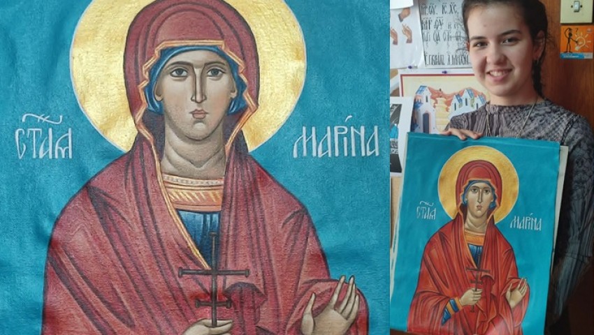 Ученичка изрисува собственоръчно хоругва, дарява я на храм „Св. Марина“
